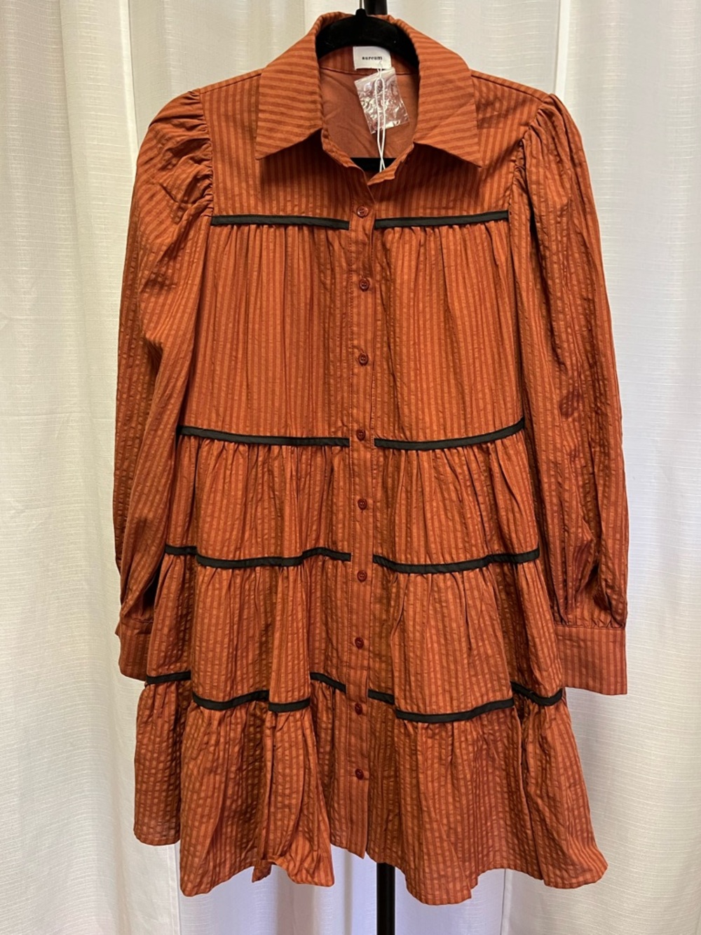 Aureum tiered nwt dress in burnt orange and black | size XS